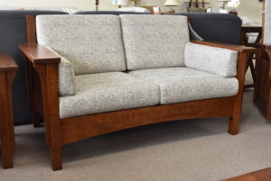 Handcrafted solid wood and fabric loveseat