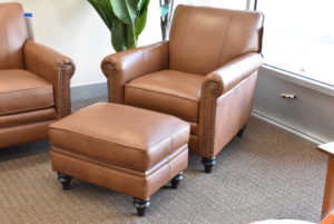 Custom American-made leather chair and ottoman