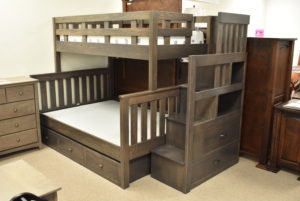 Grey bunk bed with steps and storage
