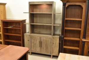 Custom wood bookcase with floating shelves