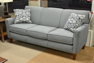 Modern light blue sofa with track arms from England Furniture